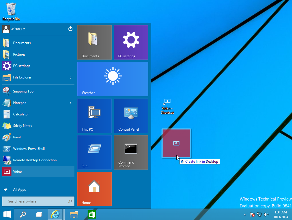 create desktop shortcut windows 10